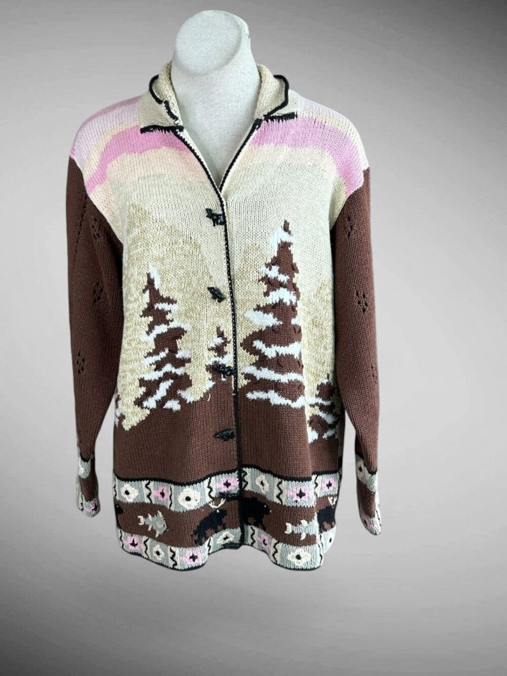 Storybook Knits Cardigan Sweater Mountain Moose Design Size 1X
